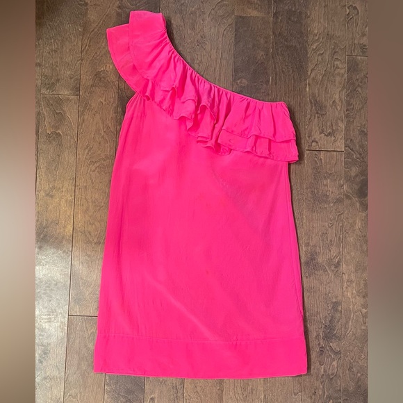 100% Silk Neon Pink Frill Dress - Sz 4 - Picture 1 of 3